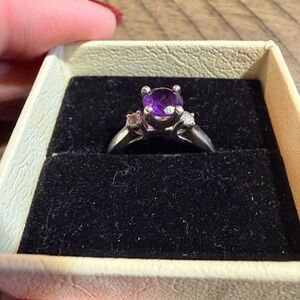 Purple amethyst and white topaz 3 stone